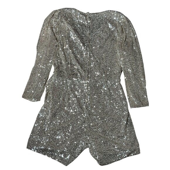 H&M Womens M Gold Sequin Wrap Mini Dress Romper Long Sleeve Holiday Party Chic - Picture 3 of 14